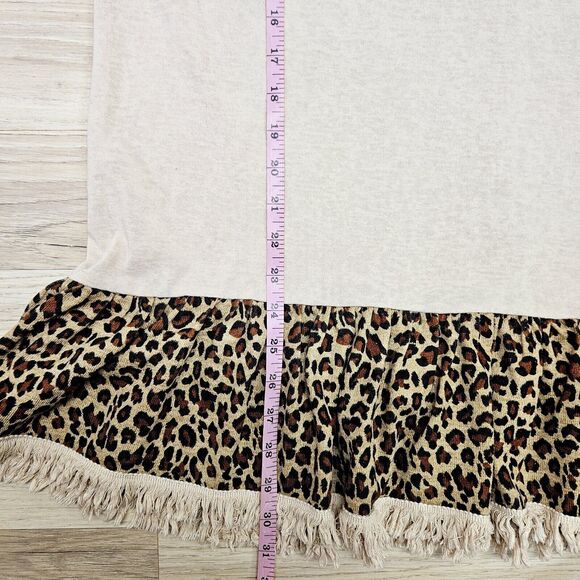 Umgee Womens Tan Animal Print Leopard Trim Cotton Blouse Small - Picture 6 of 8